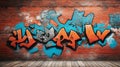 rustic red brick wall with graffiti ai generated Royalty Free Stock Photo