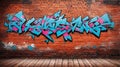 rustic red brick wall with graffiti ai generated Royalty Free Stock Photo