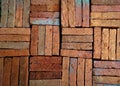 Rustic Red Clay Bricks in Herringbone Pattern â Construction & Design Material Royalty Free Stock Photo