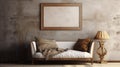 Rustic Renaissance Realism: White Couch With Brown Wall