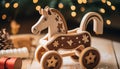 Rustic rocking horse, snowflake ornament, illuminated Christmas tree generated by AI Royalty Free Stock Photo