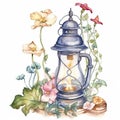 Rustic Romance: Watercolor Oil Lamp and Peony Garland