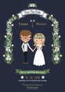 Rustic romantic cartoon couple wedding card Royalty Free Stock Photo