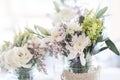 Rustic romantic pastel flower arrangement decoration detail on w