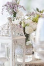 Rustic romantic pastel flower arrangement decoration detail on w