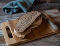 Rustic sandwich, farmhouse style with butter and bread