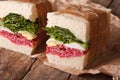 Rustic sandwiches with salami, lettuce and eggs horizontal Royalty Free Stock Photo