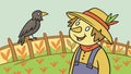 Rustic Scarecrow with Crow, Traditional Farm Protector, vector design Generative AI Royalty Free Stock Photo