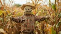 A Rustic Scarecrow in a Vibrant Cornfield Surrounded by Ripened Maize and Golden Hues Royalty Free Stock Photo