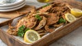 Rustic Seafood Dish Featuring Fried Soft-Shell Crabs and Parsley Royalty Free Stock Photo
