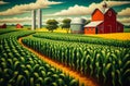 Rustic Serenity: Red Barn in Golden Cornfield Royalty Free Stock Photo