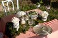 Rustic wedding table setting with succulents and moss