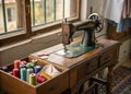 Rustic Sewing Machine Highlighting Handcrafted Elegance Royalty Free Stock Photo