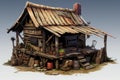 Rustic Shack wooden old pallets example roof. Generate Ai