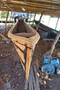 Rustic shipyard with unfinished boat