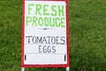 Rustic Sign For Fresh Produce and Eggs By The Roadside Royalty Free Stock Photo