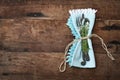 Rustic Silverware over Wooden Background Royalty Free Stock Photo