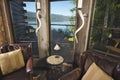 Rustic Sitting Room with Lakefront View Royalty Free Stock Photo