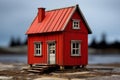 Rustic Small red wooden house in sun light. Generate Ai Royalty Free Stock Photo