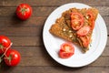 Rustic snack for veggie on wooden background with copy space