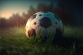 Rustic Soccer Ball on a wild grass field for outdoor rural poverty football concept Generative AI Royalty Free Stock Photo