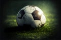 Rustic Soccer Ball on a wild grass field for outdoor rural poverty football concept Generative AI Royalty Free Stock Photo