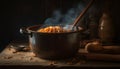 Rustic soup bowl, cooked over open flame generated by AI Royalty Free Stock Photo