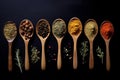 Rustic Spices spoon herbs. Generate Ai Royalty Free Stock Photo