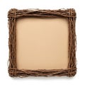 Rustic square wicker frame isolated on white background Royalty Free Stock Photo