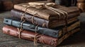 Rustic Stack of Vintage Leather Bound Journals on Weathered Wooden Surface Royalty Free Stock Photo