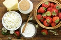 Rustic Still Life Dairy Products - cottage cheese, sour cream Royalty Free Stock Photo