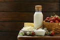 Rustic Still Life Dairy Products - cottage cheese, sour cream Royalty Free Stock Photo