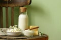 Rustic Still Life Dairy Products - cottage cheese, sour cream Royalty Free Stock Photo