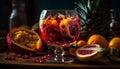 A rustic still life Fresh fruit, gourmet food, and wine generated by AI Royalty Free Stock Photo