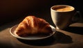 Rustic still life hot coffee, sweet bun, and baked pastry generated by AI Royalty Free Stock Photo