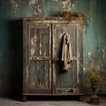 Rustic Still Life: Old Wardrobe In A Gray Room Royalty Free Stock Photo