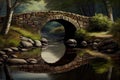 rustic stone bridge over babbling brook, with reflection in the water Royalty Free Stock Photo