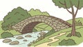 Rustic Stone Bridge Over Stream, Peaceful Nature Landscape, vector design Generative AI Royalty Free Stock Photo