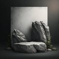 Rustic stone forest background, minimalist mockup for podium display or showcase AI generation