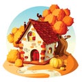 Rustic stone house. Autumn landscape.