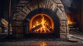 Rustic stone oven with a roaring wood fire burning inside Royalty Free Stock Photo