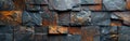 Rustic Stone Slate Tiles Texture Background Banner Panorama in Black and Brown Rusty Tones Royalty Free Stock Photo