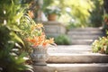rustic stone staircase in a garden setting Royalty Free Stock Photo