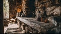 Rustic Stone Wall With Warm Earthy Tones and a Bottle on the Ledge in a Cozy Setting Royalty Free Stock Photo