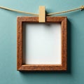 Rustic string, empty wooden clip photo frames, composition, simple