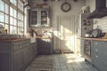 Charming Rustic Kitchen Interior with Sunlight Royalty Free Stock Photo