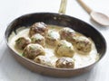 Rustic swedish meatballs in a pan Royalty Free Stock Photo