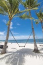 A rustic swing tied to coconut palm trees. At Dumaluan Beach, Panglao Island, Bohol, Philippines