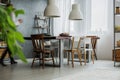 Rustic table in dining room Royalty Free Stock Photo