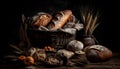 A rustic table displays a fresh bread basket generated by AI Royalty Free Stock Photo
